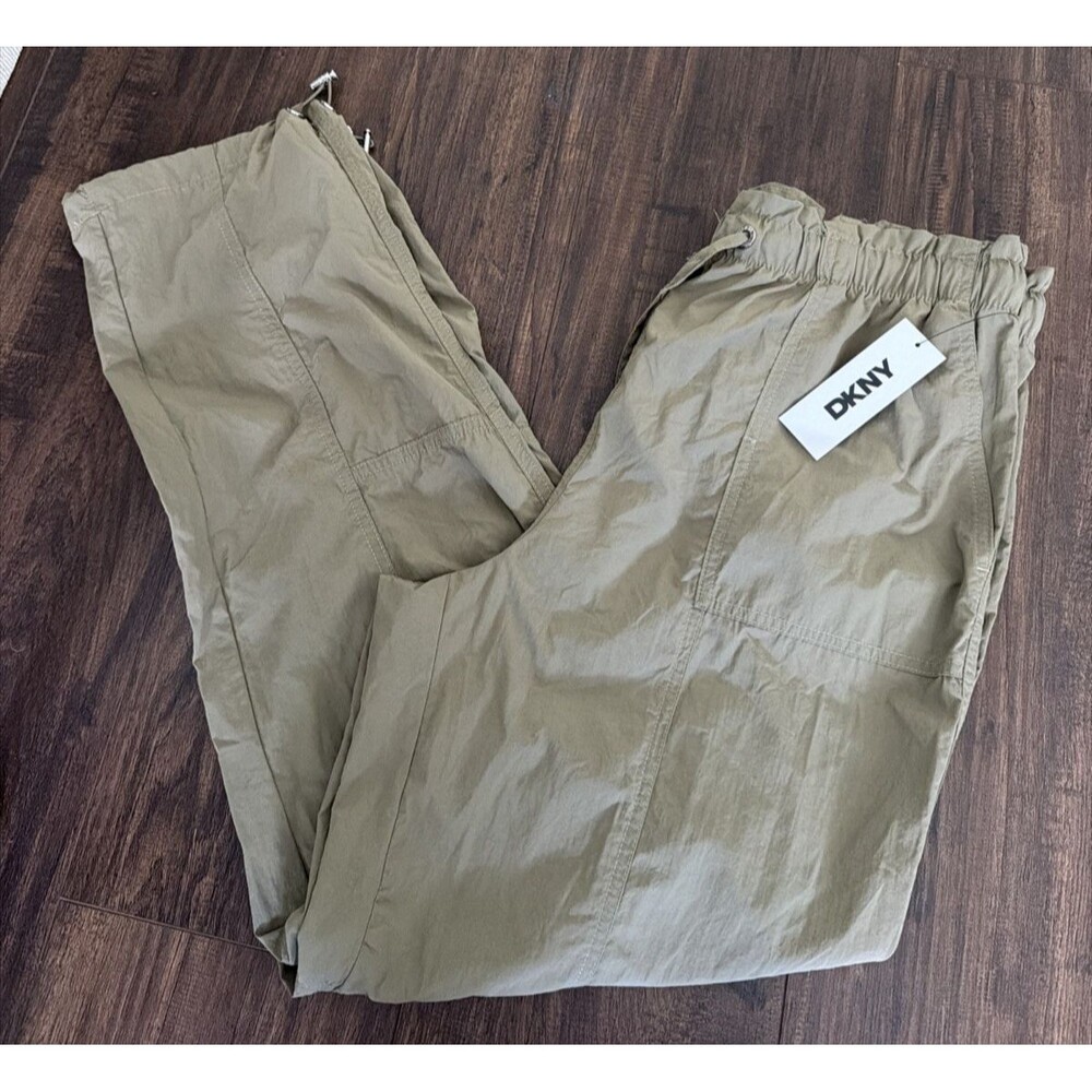 DKNY Women's Tie Front Straight Leg Cargo Pants Bungee Utility Green M - Picture 6 of 10